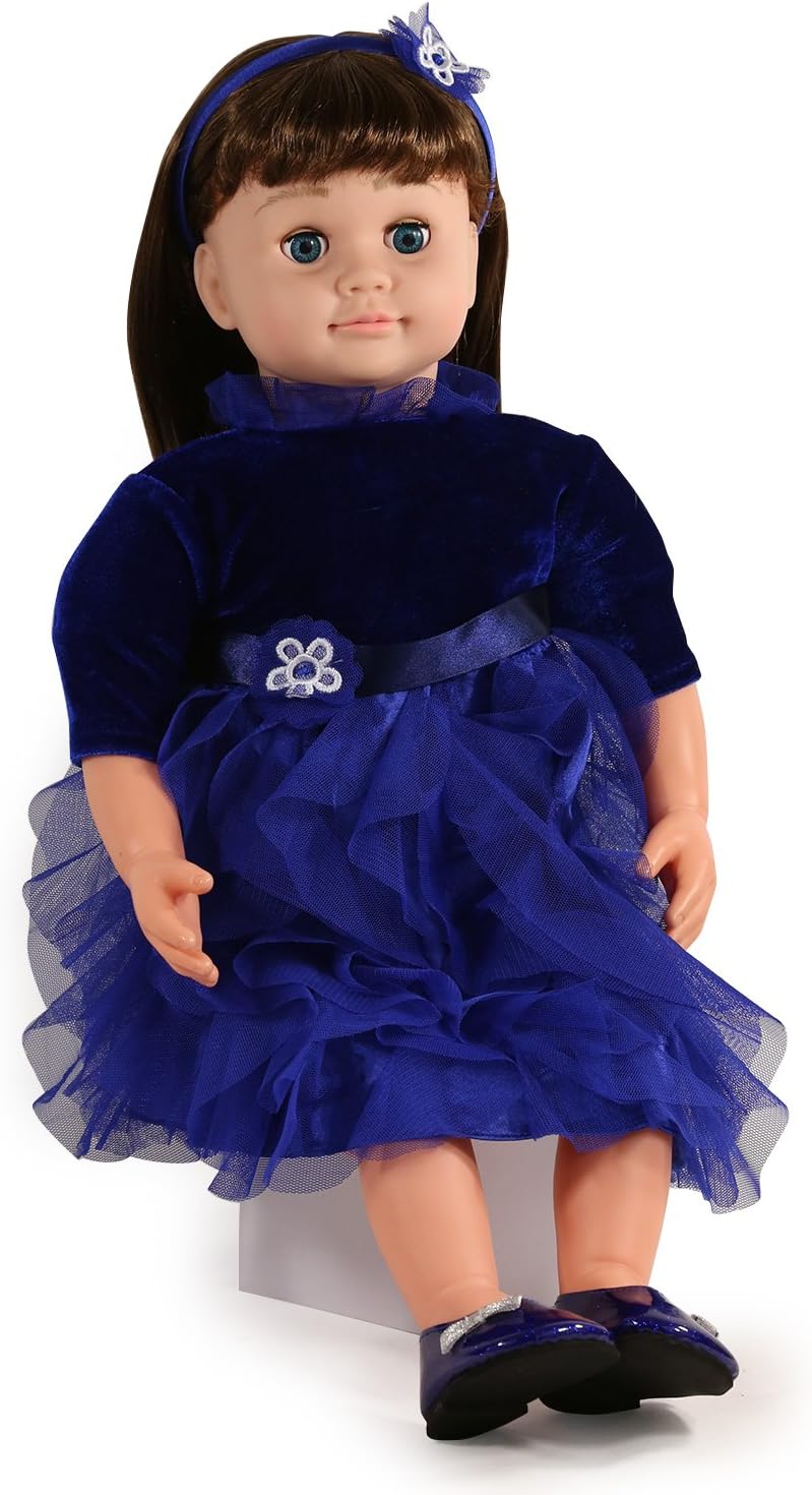 Ask Amy 22" Talking Interactive Singing Storytelling Smart Educational Doll Brunette Blue Dress Holiday Edition