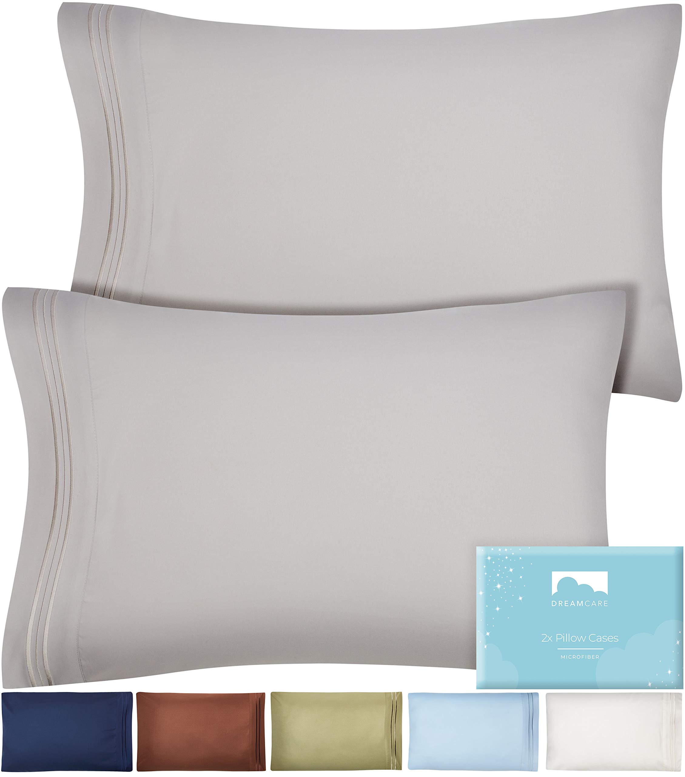 Dreamcare Pillow Cases Queen Set of 2 - Soft, Premium Quality, Double Brushed Microfiber - Queen Pillow Cases - Breathable and Cooling Pillow Cases - Pillow Covers Queen Size (20 x 30, Light Gray)