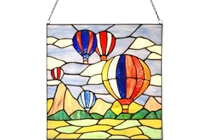 HomeBeauty PA0002 Stained Glass Hanging Panel-12 Wx12 H Window Suncatcher Window Décor Tiffany Style Wall Décor Hanging Art,Hot Air Balloons.