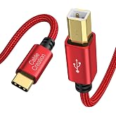 CableCreation USB B to USB C 6.6FT Printer Cable, MIDI Cable to USB C | Nylon Type C to Type B 2.0 Printer Cord for MacBook, iPad, Yamaha Piano, MIDI Keyboard, DJ Controller, DAC, 2M/79in, Red