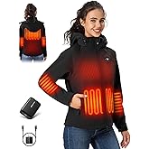 WASOTO Heated Jackets for Women 18400 mAh Battery Pack Water-Resistant Slim Fit with Detachable Hood Hiking Jackets