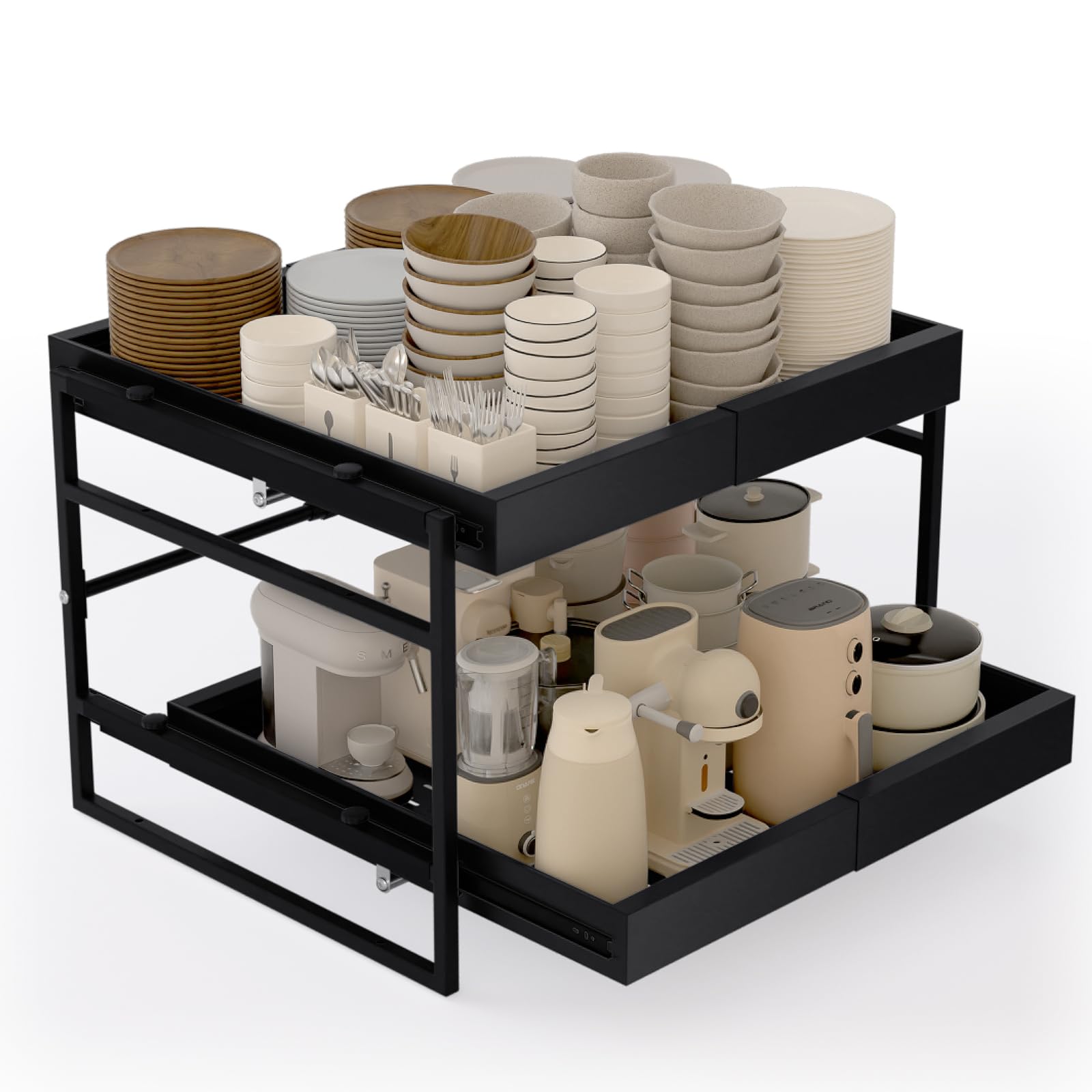 Photo 1 of 2 Tier 21'' Deep Pull Out Cabinet Organizer Expandable Width (14'' to 23'') Pull Out Drawers for Framed Cabinets, Heavy-Duty Slide Out Organizers and Storage for Kitchen Pantry, Basement, Garage