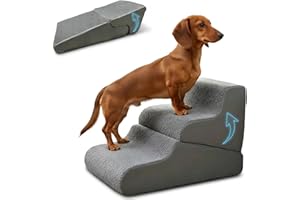 2-in-1 Dog Stairs and Ramp for Couch, 3-Step Pet Steps with Soft Foam, Grip-Friendly Surface Water-Resistant Cover - Ideal Do