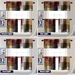 Batmerry Brown Art Oil Tier Curtains,Red Painting