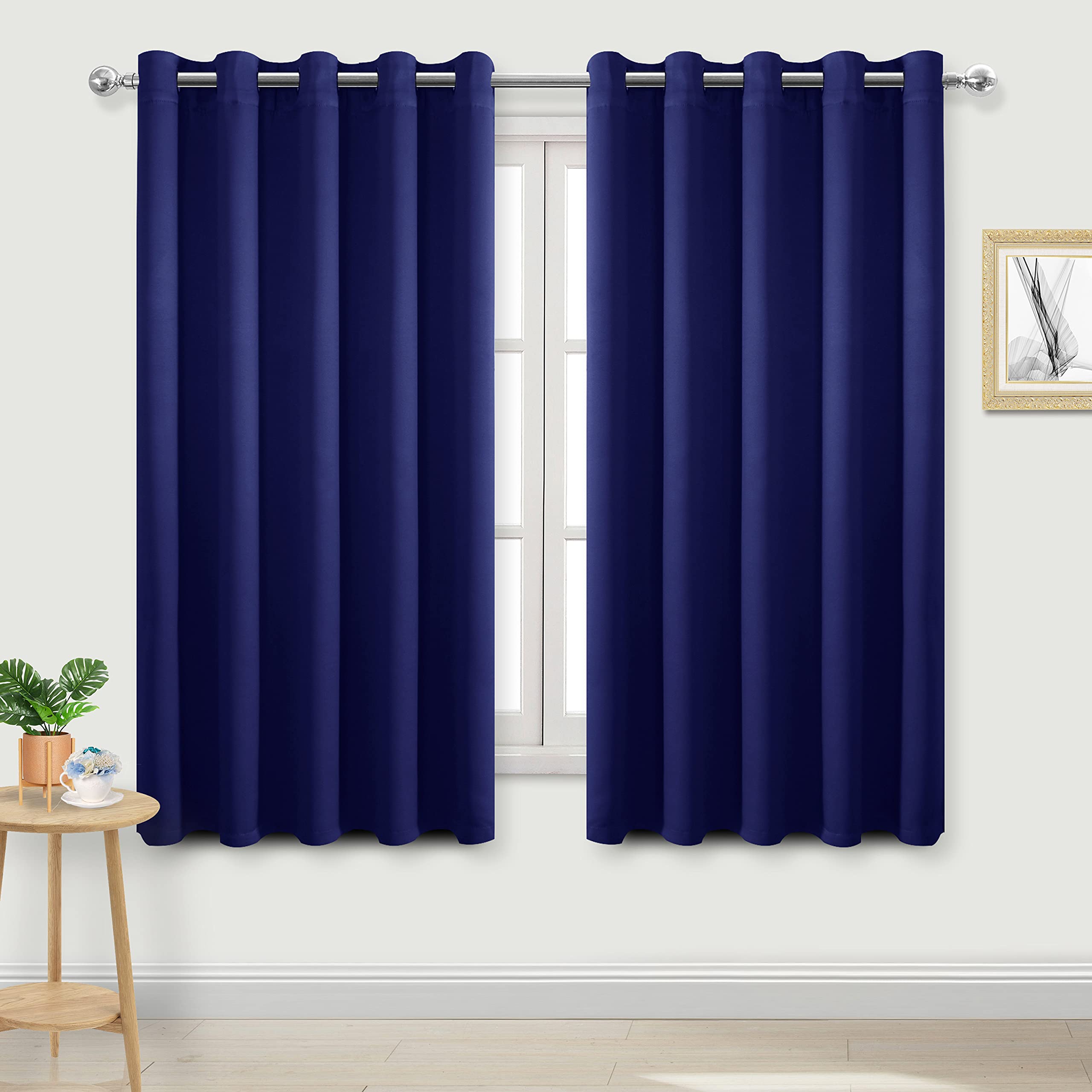 DWCN Blackout Curtains for Bedroom - Thermal Insulated Light Blocking Eyelet Window Curtains for Living Room 66 x 72 inch Length, Navy Blue, 2 Panels