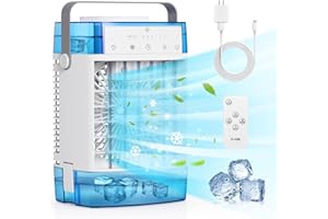 Yestono Portable Air Conditioners,3-Speed Small AC Fan, Evaporative Air Cooler with Remote,Timer function,7-Color Night light, 2 Mist modes,Personal Air Conditioner for Bedroom,Office,Room(Blue)