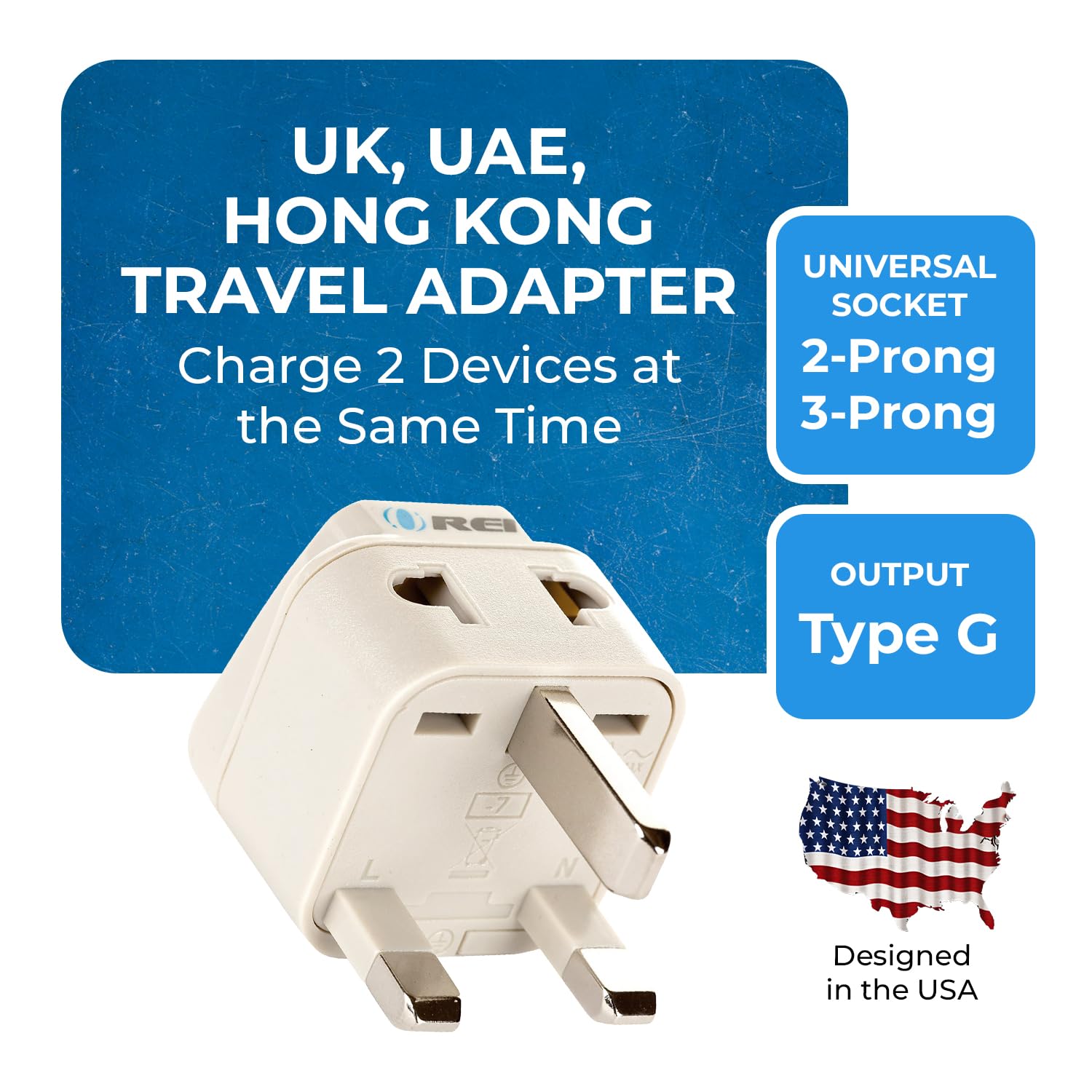 OREI UK Adapter for Indian Pins, India to UAE, Hong Kong, Dubai Adapter - Type G Plug - 2 in 1 - Perfect for Laptop, Camera Charger and More, UK Travel Adapter - CE - RoHS - Beige - 5 Years Warranty
