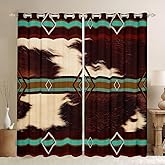 Western Curtain Southwestern Decor Darkening Drapes Cow Print Curtains for Bedroom Living Room Kids Aztec Curtains Cowhide Blackout Curtains Geometric Stripe Window Treatments (2 Panels, 42 x 63 Inch)