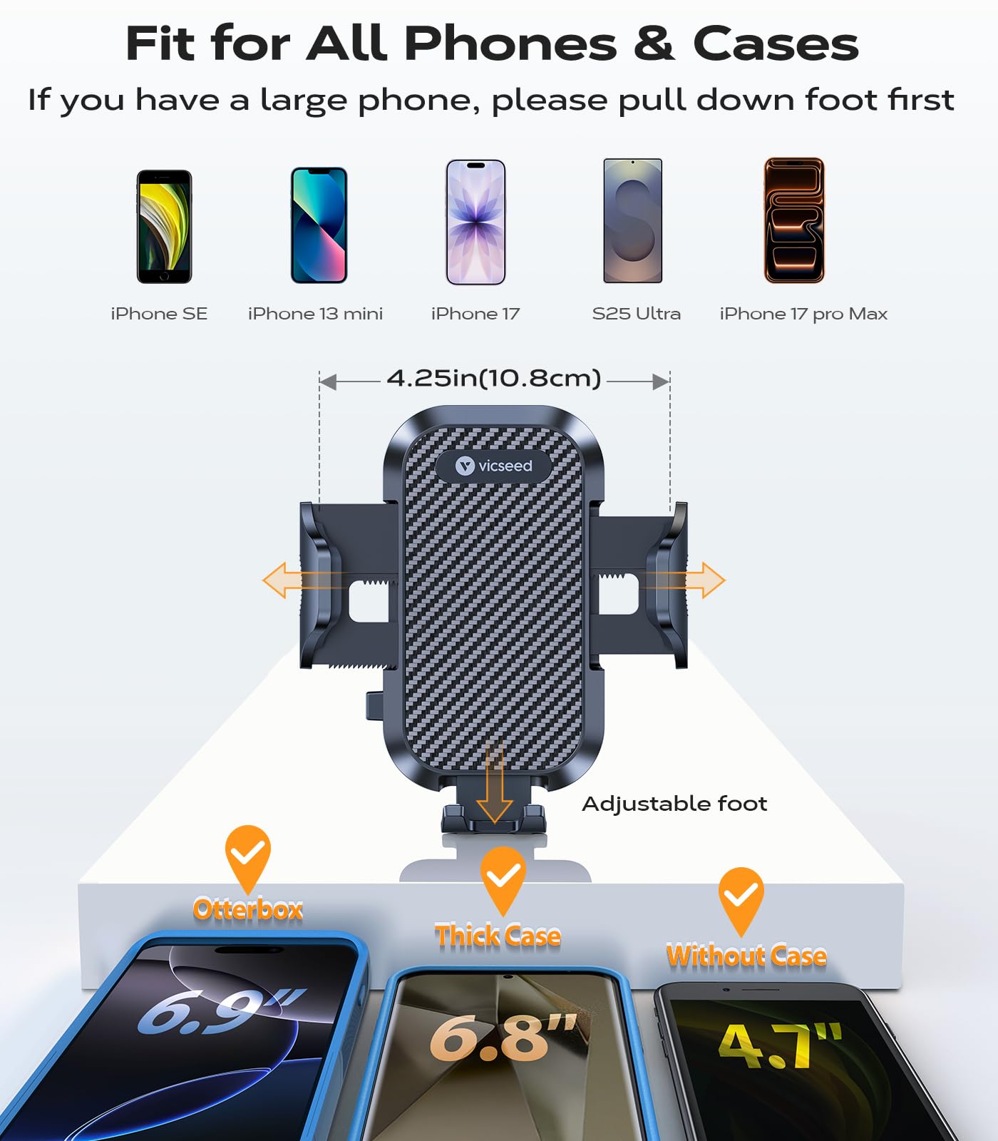 VICSEED 2026 Upgrade Ultra Stable Car Phone Holder Mount [Never Fall Off & Won't Break] Universal Air Vent Phone Mount for Car Easy Clamp Phone Holders for Your Car for iPhone 17 Pro Max 16 15 14 13