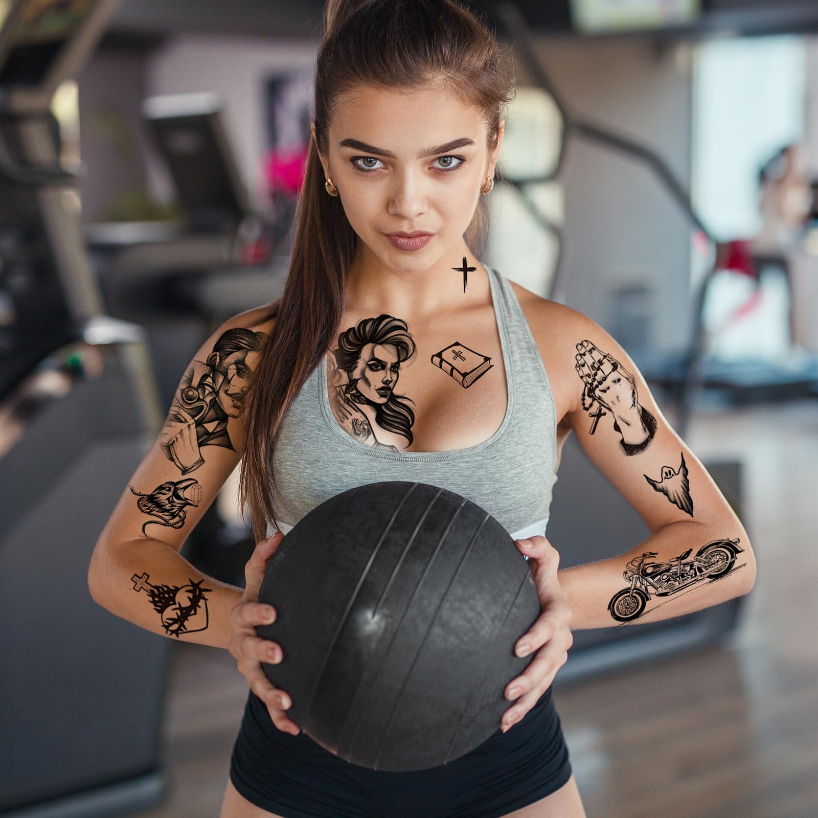 12 Sheets Large Chicano Temporary Tattoos, Cholo and Chola Temporary Tattoos, Chicana Guadalupe Gangster Fake Tattoos Day of the Dead, Día de Muertos, Tatuajes Temporales, Halloween Mexico Tattoos