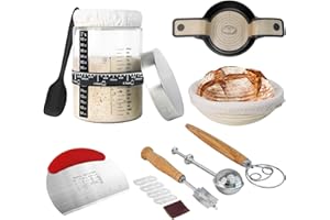 TMEDW Complete Sourdough Starter Kit, Bread Making Kit, Sourdough Bread Baking Supplies Includes 41oz Sourdough Starter Jar,10 Inch Banneton Bread Proofing Basket, Silicone Bread Sling, Danish Whisk & More
