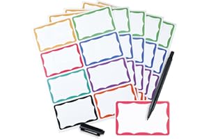 TAGGVIA Name Tags Stickers 352 Pcs (3.5 x 2.25 Inches) with Waterproof Marker–Assorted Large Name Tags for Clothes with Colorful Border & Strong Adhesion on Fabric, Paper, Plastic-Ideal for Home & Office