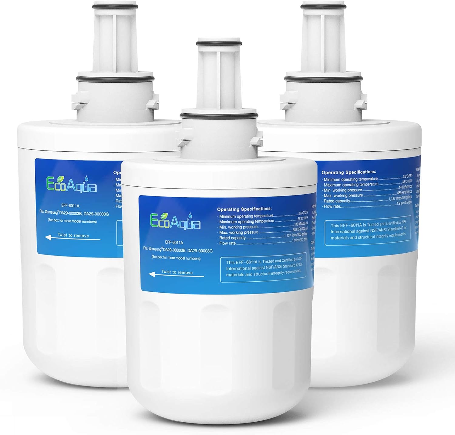 EcoAqua EFF-6011A Fridge Water Filter Compatible with Samsung DA29-00003G, HAFCU1/XAA, HAFIN2/EXP, DA97-06317A, DA29-00003A