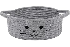 HiChen Small Woven Rope Storage Basket, Cute Cat Toy Basket for Living Room, Baby Baskets for Nursery, Gift Baskets Empty for Baby Shower, Grey, 9.8 x 4 inches