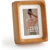 Zelvix Wooden Picture Frames, 2.5x3.5 Small Polaroid Picture Frame Matted to 2x3 with Plexiglass, Teak Solid Natural Wood Tiny Photo Frame, For TableTop and Wall Mounting