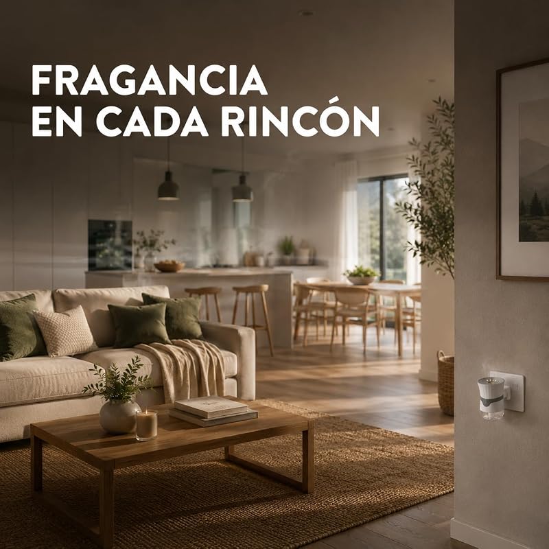 Ambientador Eléctrico - Aparato difusor inteligente con tecnología Anti-Fading + 3 Recambios con aroma a Lavanda, infusionado con 2 veces más aceites esenciales