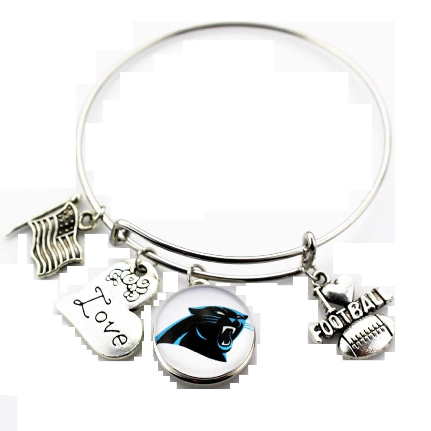 BAS Carolina Panthers Metal Charm Bracelet 7 to 9 Adjustable