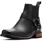 JASONSTAR Men's Western Cowboy Ankle Boots Square Toe Metal Harness Buckle Pull On Chelsea Riding Boots botas vaqueras para hombre for Country Music Festival, Western Theme Wedding, Urban Casual