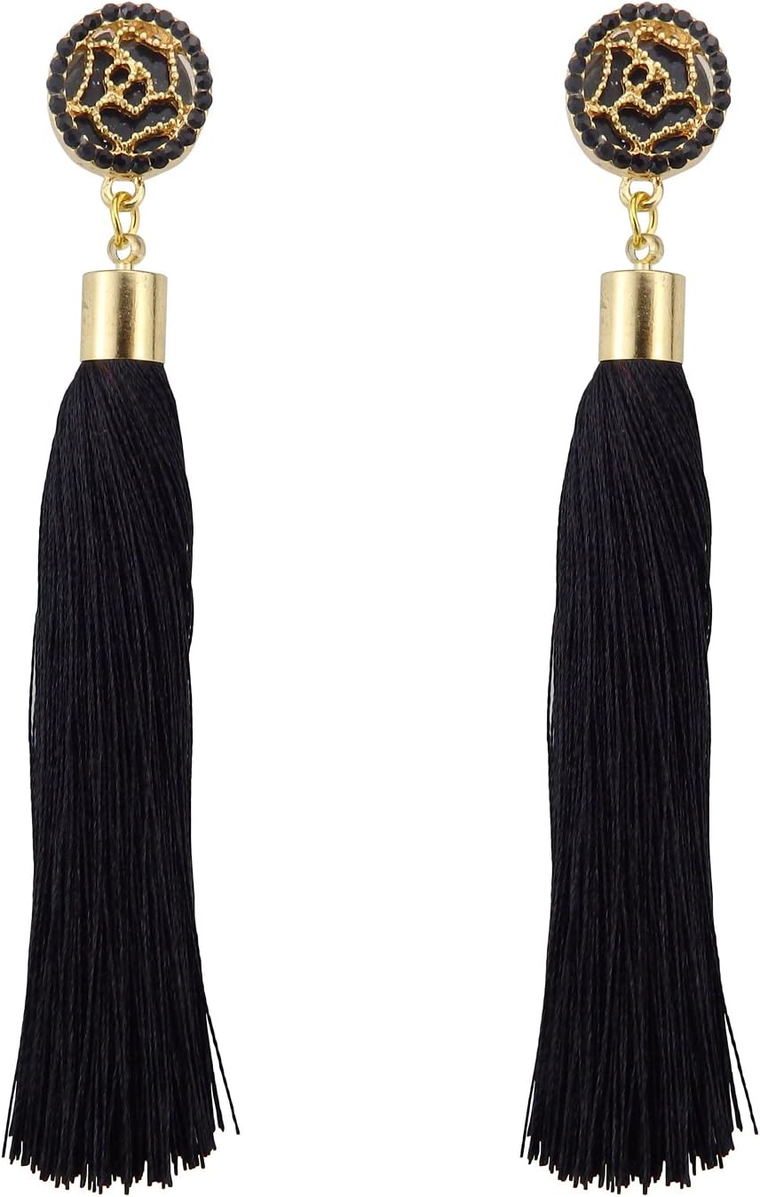 Black Tassel Earrings for Women Girls Long Tassel Dangle Earrings