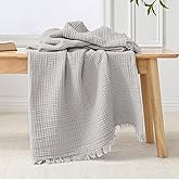 Esterra Muslin Throw Blanket 50x65 Inches Cozy Soft Lightweight Pre-Washed Cotton Blanket, All Season Breathable 4-Layer Gauze Blanket Throw for Sofa Couch Bed, Gray Violet