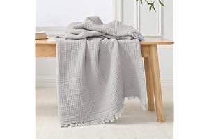 Esterra Muslin Throw Blanket 50x65 Inches Cozy Soft Lightweight Pre-Washed Cotton Blanket, All Season Breathable 4-Layer Gauze Blanket Throw for Sofa Couch Bed, Gray Violet