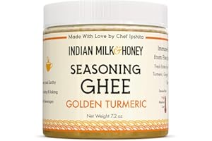 Golden Turmeric Ghee, Grass-Fed by Indian Milk & Honey, 7.2 oz with 44 Servings Each Locally Sourced Ghee Clarified Butter | Lactose, Gluten & Casein Free | Recyclable PET Jars Used