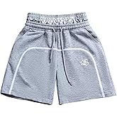 GORGLITTER Men's Letter Graphic Drawstring Track Workout Shorts Double Waisted 2 in 1 Athletic Basketball Shorts