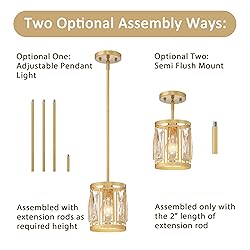 2 Pack Gold Pendant Lights Kitchen Island, Crystal