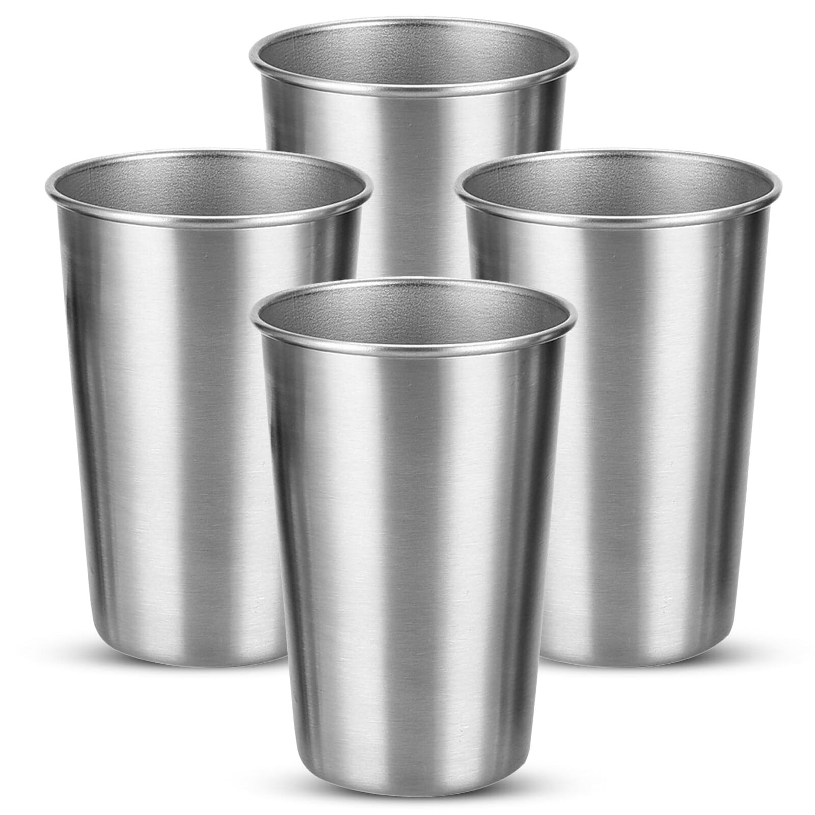 Bncxdc Stainless Steel Tumbler, 4pcs Reusable Metal Beer Cups, BPA Free Mug Stackable Metal Cup, for Camping, Picnic, Home, Kids and Adults, 17oz/500ml, Silver