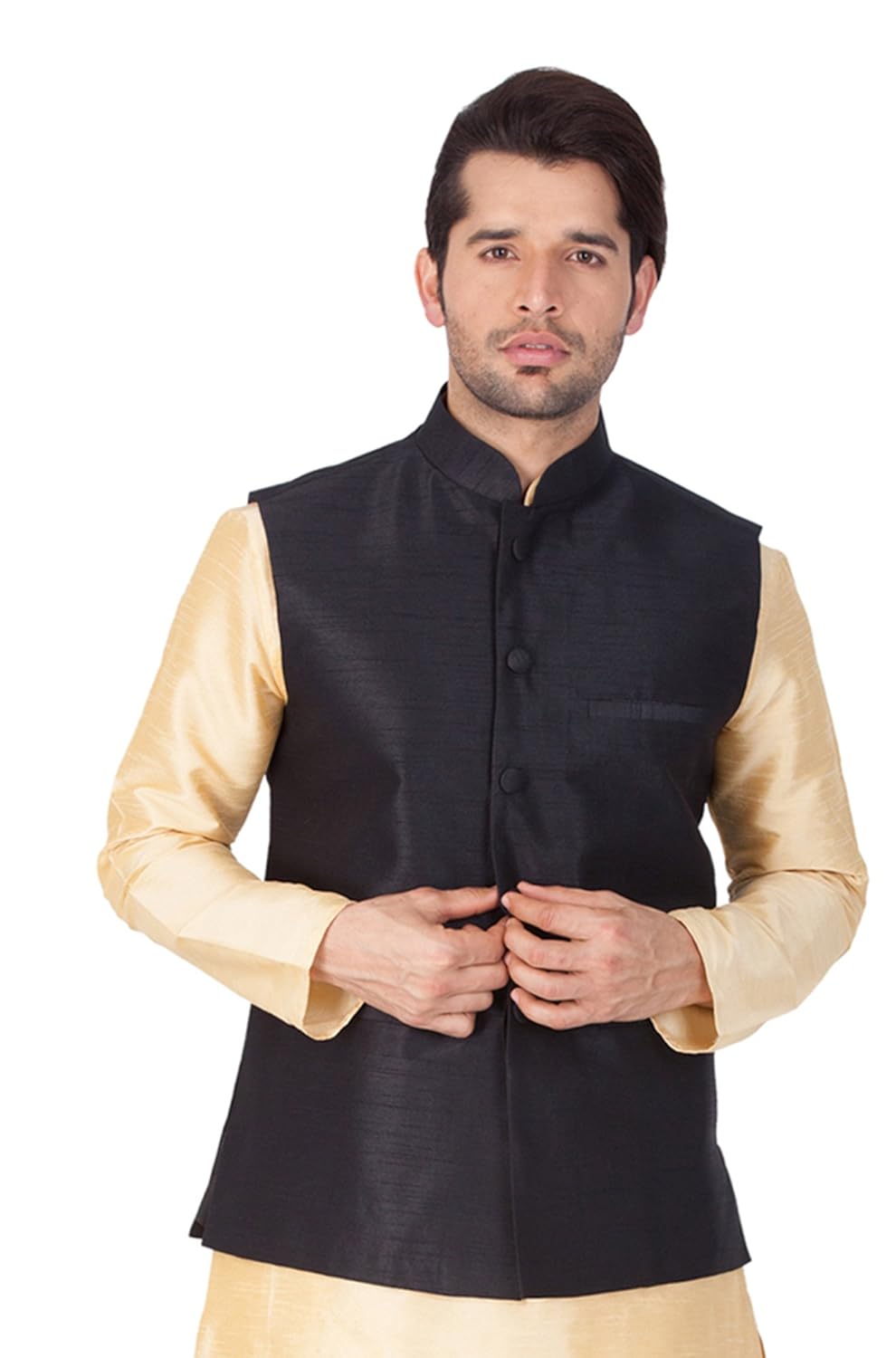 vastramay mens cotton blend nehru jackets (black_vasmjbl001)