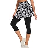 WOWENY Tennis Skirted Leggings for Women Athletic Skirt with Capri Leggings Golf Pickleball Yoga Legging with Skirts Pockets