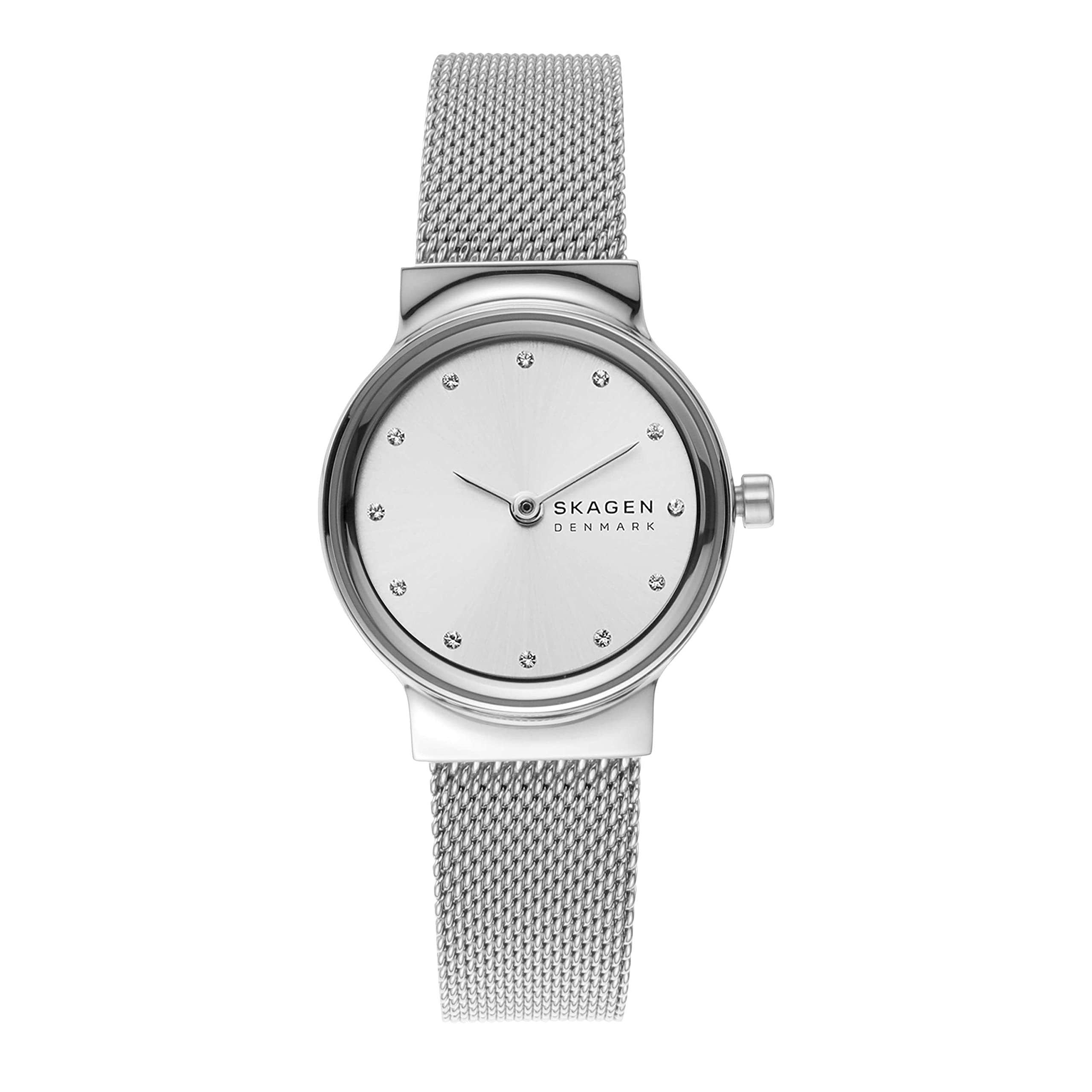 Skagen Freja Lille Reloj con correa de malla de acero inoxidable plateado de dos manecillas (Modelo: SKW2715)
