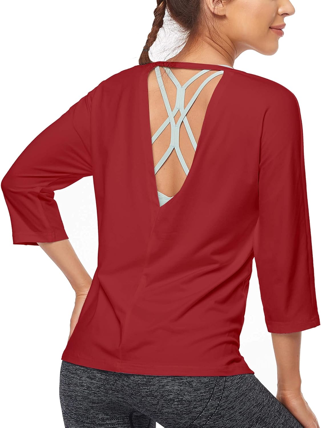 COOTRY Workout Tops for Women 3/4 Sleeve Racerback Mesh Back Flowy Yoga Active Wear Tunic Shirts