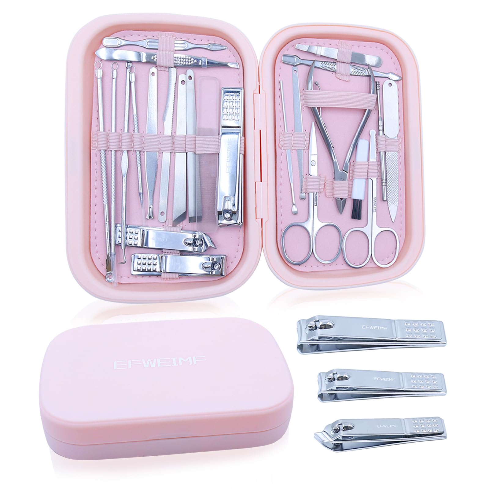 Manicure Set Professional Nail Clippers Kit Pedicure Care Tools 24pcs Stainless Steel Grooming Tools With Black PU Leather Case for Travel or Home Professional Tools Gift for Men Women Friends