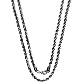 Savlano 2mm-5mm Stainless Steel Black Color Rope Twist Necklace Chain For Men & Women Comes in 16-30 inches With a Gift Box