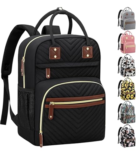 LELLIE Baby Diaper Bag Backpack with Laptop Compartment 15.6 inch, Baby Essentials Travel Baby Bag Leather Backpack : Baby