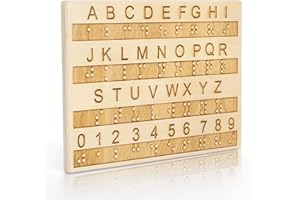 SOUJOY Wood Braille Alphabet Board, 0.4'' Thickened Braille Fingerboard with 2mm Carved Raised Dots, Letters & Numbers, Suitable for Blind Visually Impaired