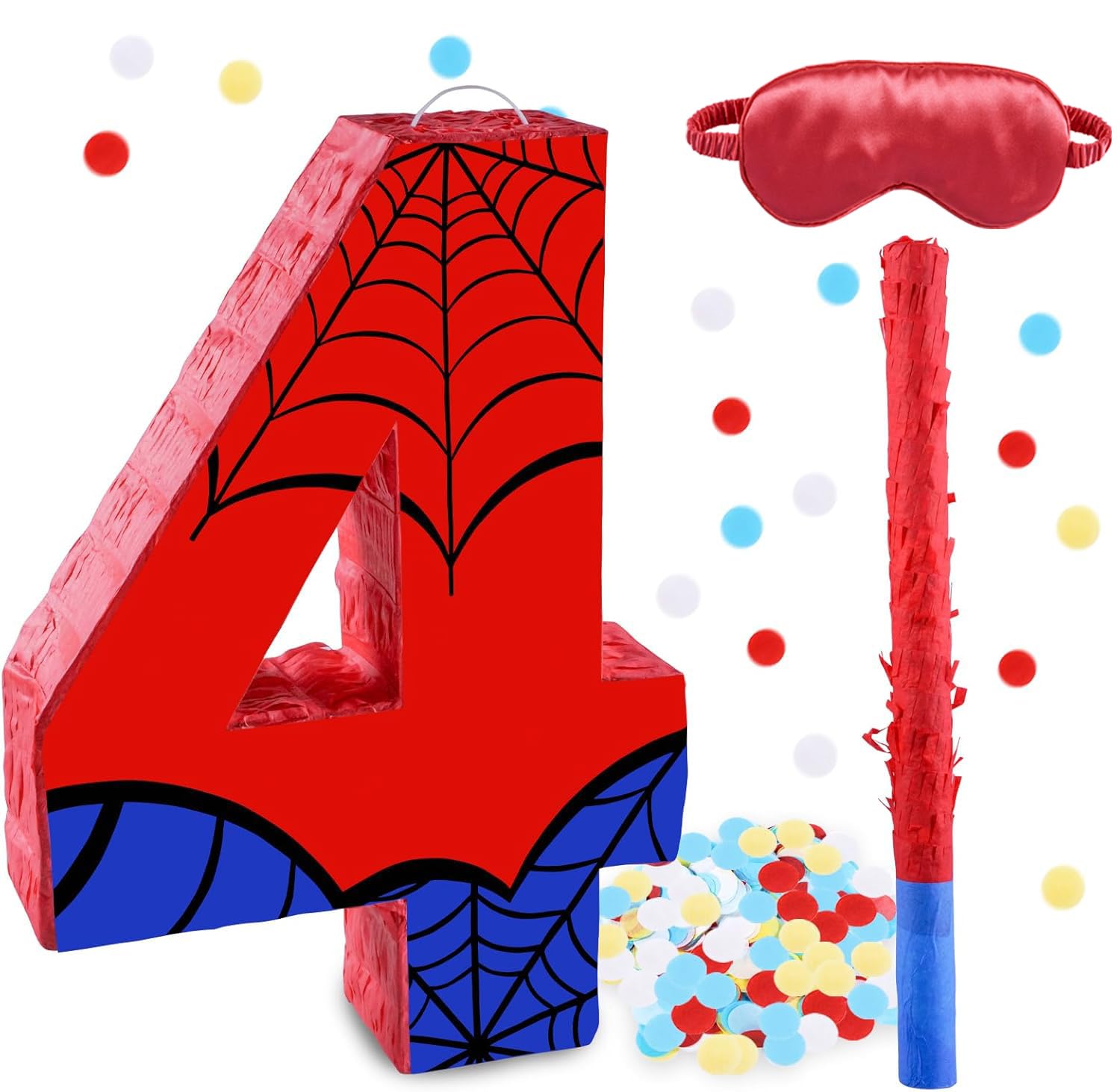 Photo 1 of 16 Inch Number 4 Spider Pinata with 16 Inch Piñata Stick Blindfold Confetti for Boy Girl Kids 4th Birthday Party Decorations (4th)