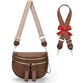 Large Leather Bum Bag for Women Crossbody Fanny Packs Large Sling Bag Purse with 2pcs Adjustable Strap Brown Leather Belt Wallet