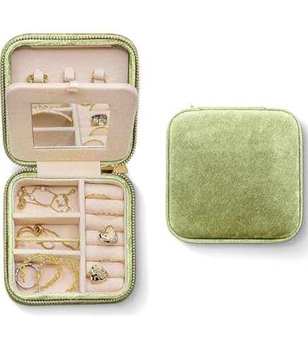 Crafted Living Oval Jewelry Travel Case - Beige Faux Leather Box With Mirror & Dust Bag - View #8