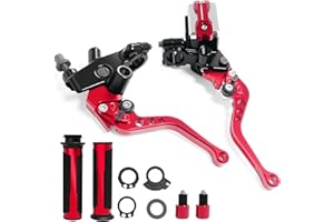VUOZIP 7/8" 22mm Motorcycle Brake Lever Handlebar Master Cylinder Clutch Levers Left & Right Set + Hand Grips + Handlebar Ends Set for Harley Honda Kawasaki Suzuki Yamaha (Red)