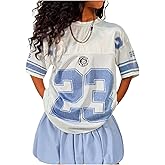 SweatyRocks Girl's Number Graphic Jersey Shirts Y2k Crewneck Oversized T Shirts Streetwear