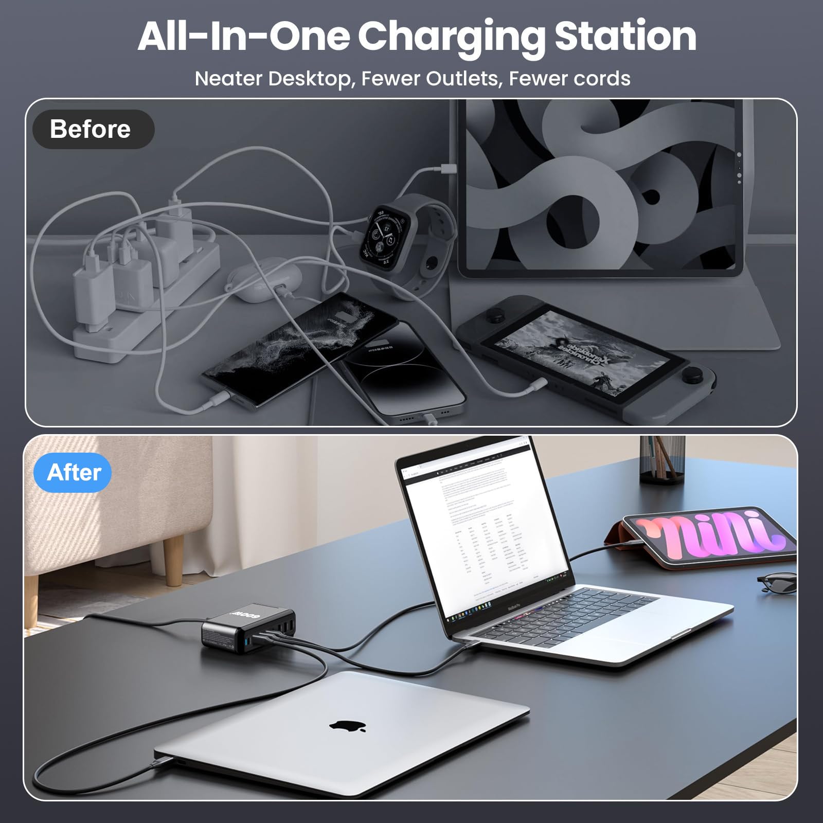 USB C Charger Block 600W 8 Port Ladegerät PD 140W Netzteil GaN Fast Charging Station Hub Type C Charger Adapter for iPad Pro, iPhone 17 MacBook Air Samsung Galaxy S26 Pixel Dell Android Laptop 4