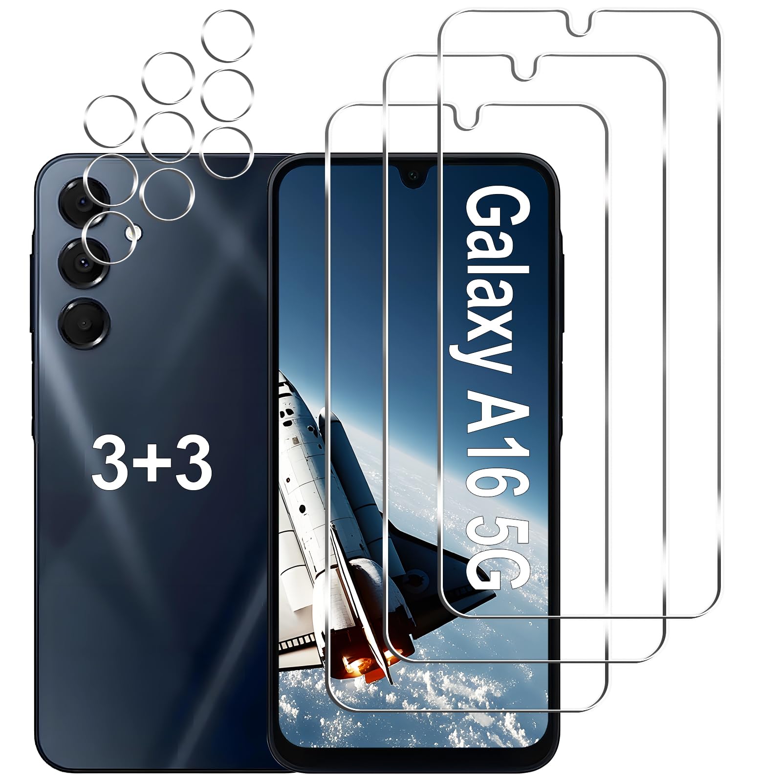 Photo 1 of [3+3 Pack] Galaxy A16 5G Screen Protector + Camera Lens Protector, 9H Tempered Glass, Anti Scratch, Easy Installation, Bubble Free, HD Screen Protector for Samsung Galaxy A16 5G