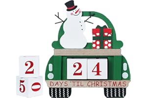 Christmas Countdown Decorations Indoor, DECSPAS Green Truck Wood Block with Two Movable Numeral Dices Christmas Decor, Count 31 Days to Christmas Advent Calendar Chirstmas Table Decorations for Home