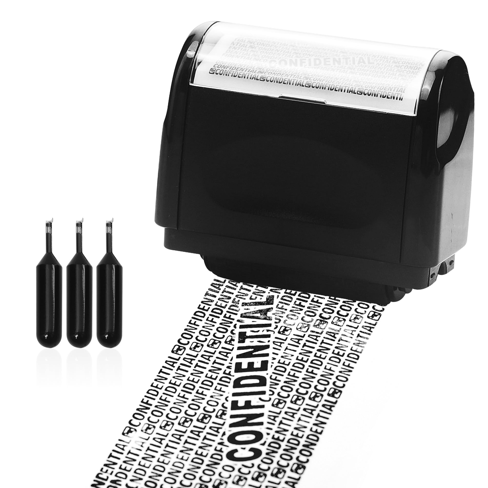 Privacy ID Address Blocker with Data Defender Roller Stamp (Wide Black + 3 Refills Ink) — image 1
