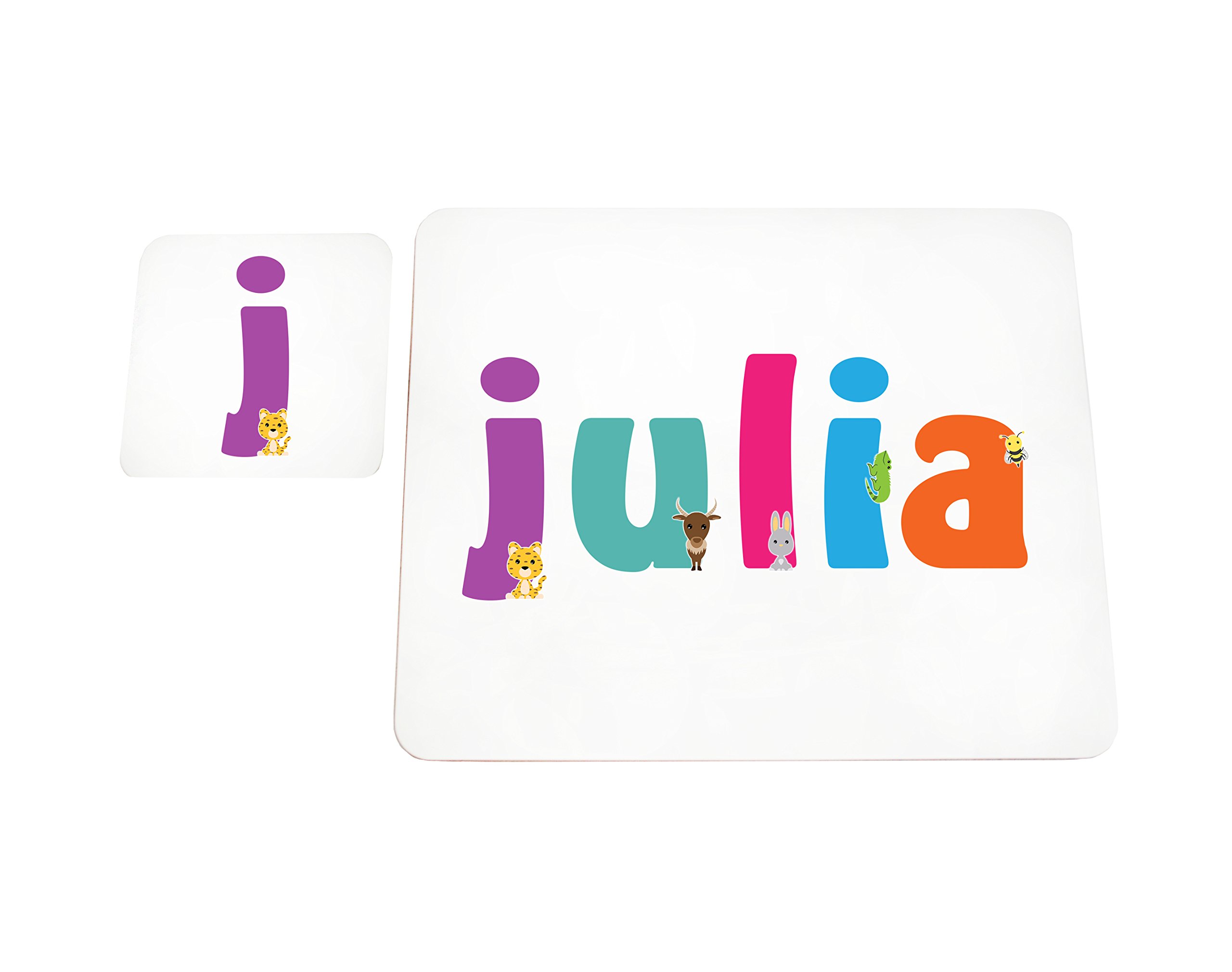 Little Helper Doily with Colourful Coaster Style Example with Girl's Name Julia