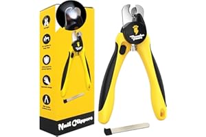 Thunderpaws LED Dog Nail Clippers with Light, Trimmers with Protective Guard, Quick Sensor, Safety Lock and Nail File - Suitable for Large and Small Dogs & Cats (Yellow, LED)