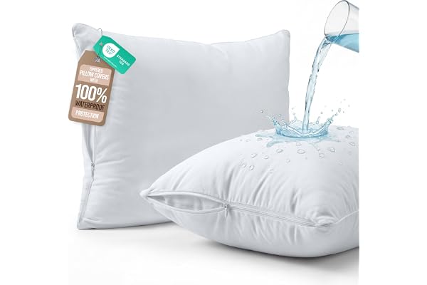 Beddora 2 Pack Pillow Protectors Queen Size – Waterproof Zippered Pillow Case Covers, Bed Bug & Dust Mite Proof Pillow Encase