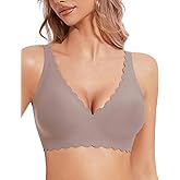 MOEOZLLO Deep V Wireless Bras for Women No Underwire Seamless Bralettes for Women with Support Floral Wavy Womens Bras
